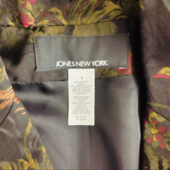 Jones NY black red floral brocade lightweight button blazer 6 - Picture 5 of 5